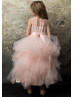 Beaded Blush Pink Lace Tulle Layered Flower Girl Dress